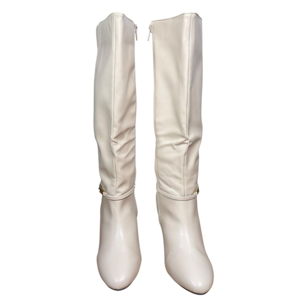 Karen Scott Womens Hanna Faux Leather Knee-High Boots | White | 8M Wide Calf - Picture 2 of 9